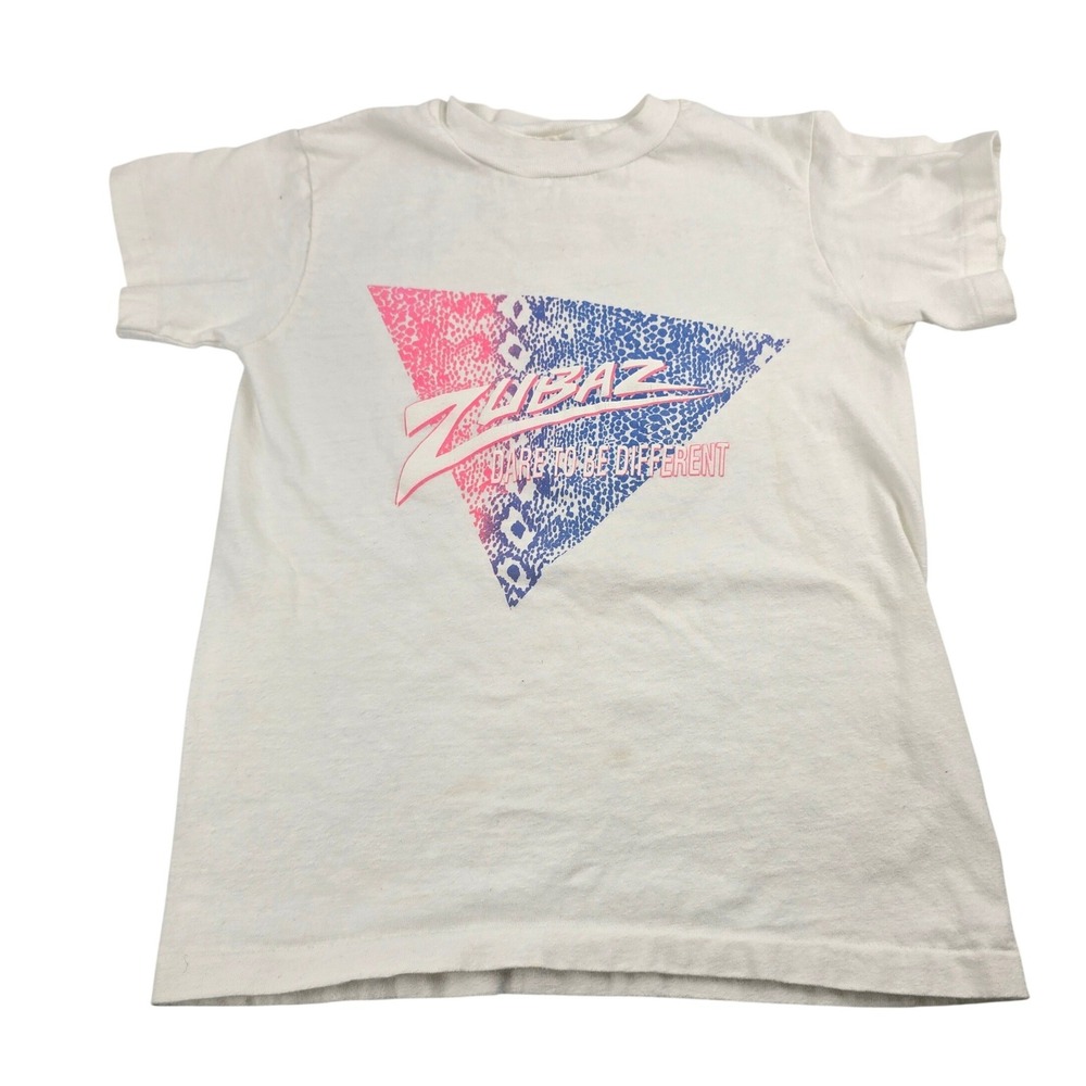 Vintage 80s 90s Zubaz T Shirt Youth Medium M 8-10 White Pink Blue Snake Print
